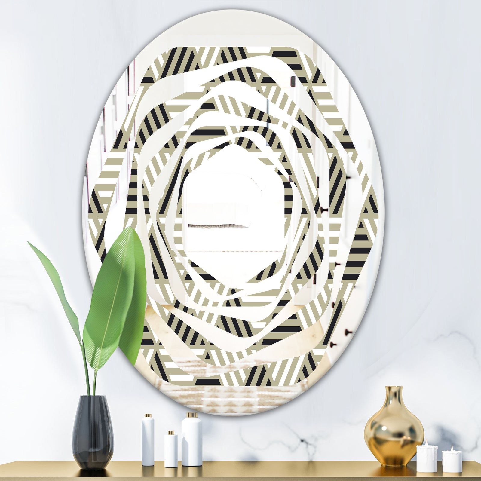 Triangular Retro Design VIII - Modern Round or Oval Wall Mirror - Whirl