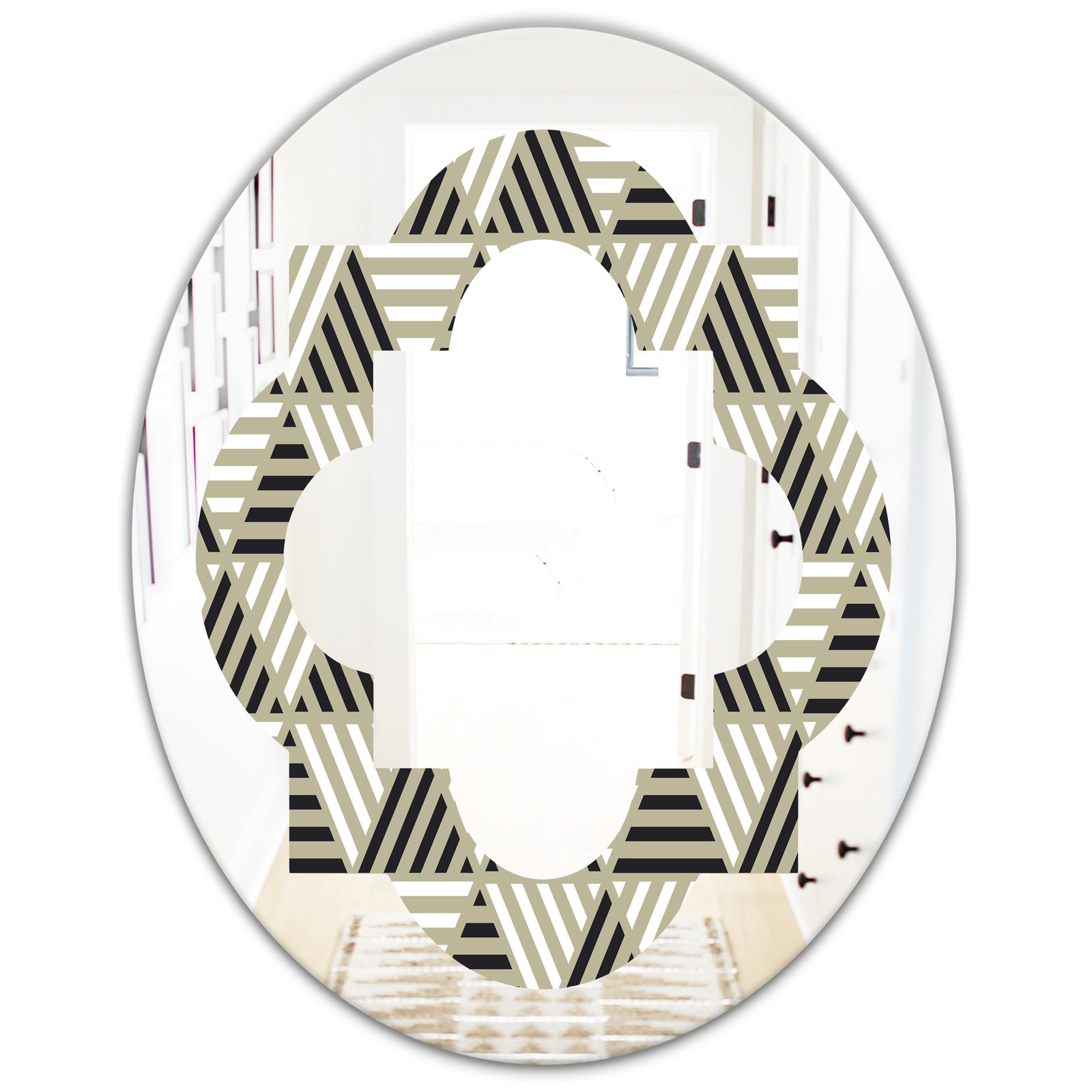 Triangular Retro Design VIII - Modern Round or Oval Wall Mirror - Quatrefoil