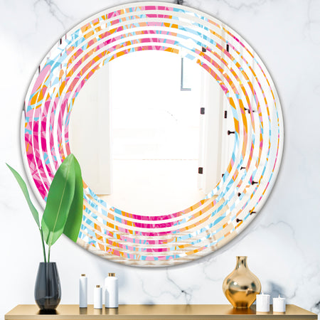 Retro Floral Pattern III - Modern Round or Oval Wall Mirror - Wave