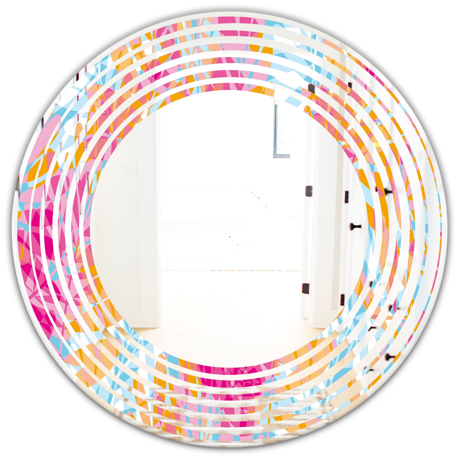 Retro Floral Pattern III - Modern Round or Oval Wall Mirror - Wave
