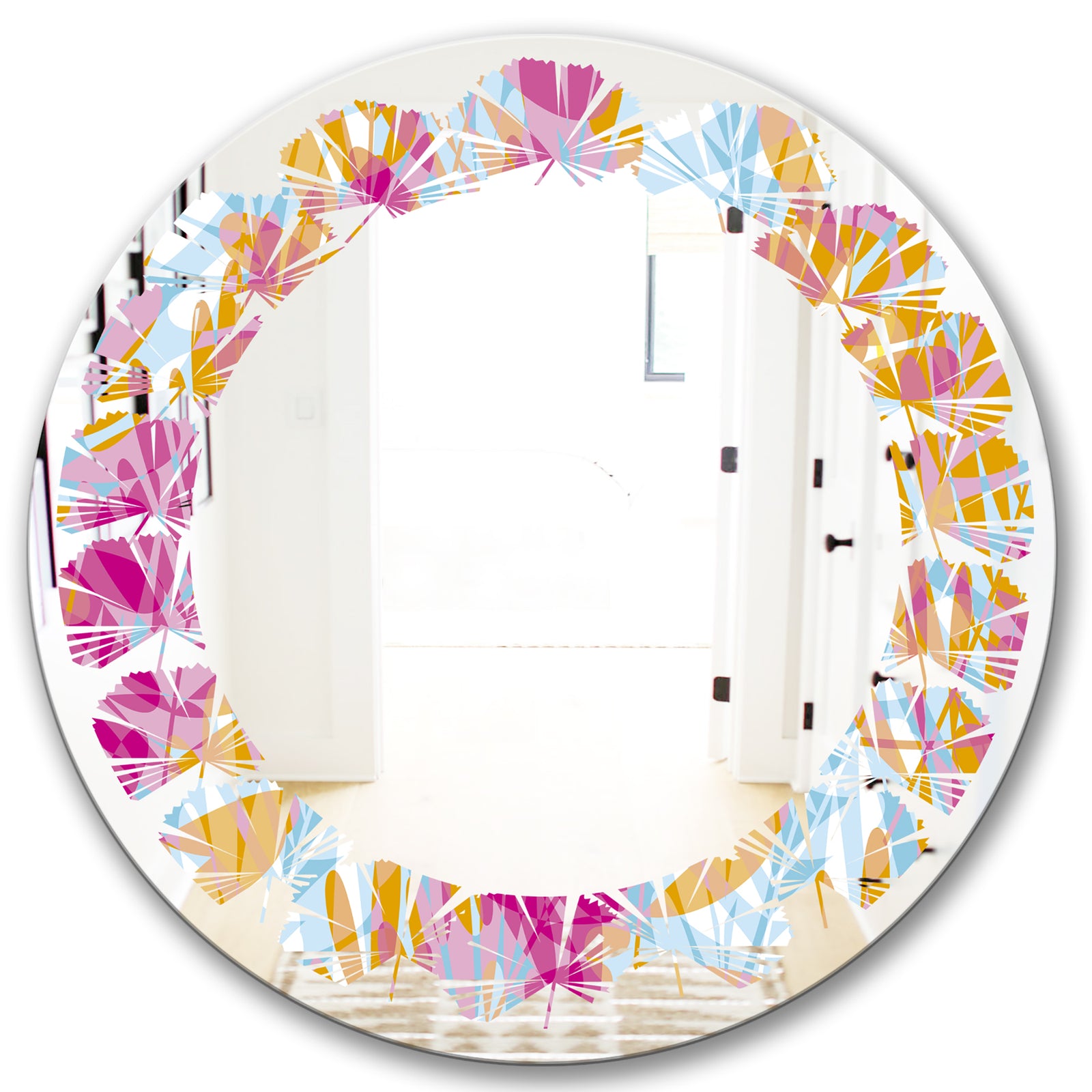 Retro Floral Pattern III - Modern Round or Oval Wall Mirror - Leaves