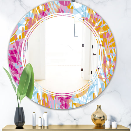 Retro Floral Pattern III - Modern Round or Oval Wall Mirror - Triple C