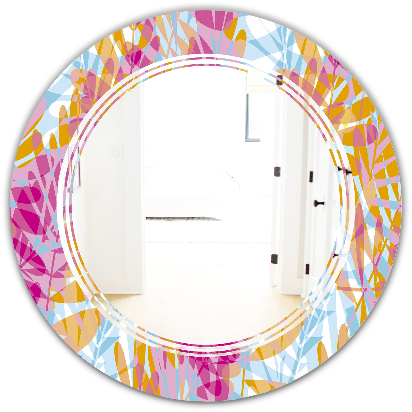 Retro Floral Pattern III - Modern Round or Oval Wall Mirror - Triple C