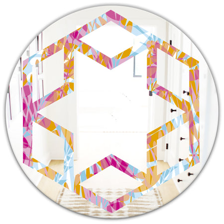 Retro Floral Pattern III - Modern Round or Oval Wall Mirror - Hexagon Star