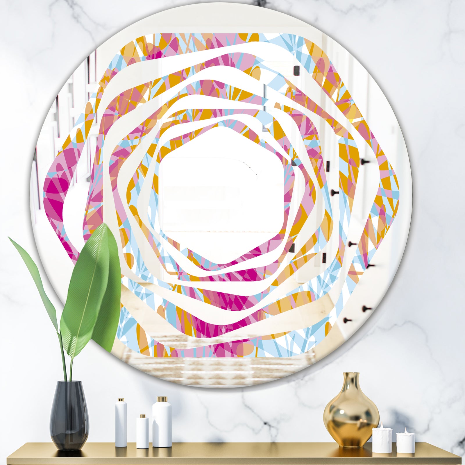 Retro Floral Pattern III - Modern Round or Oval Wall Mirror - Whirl