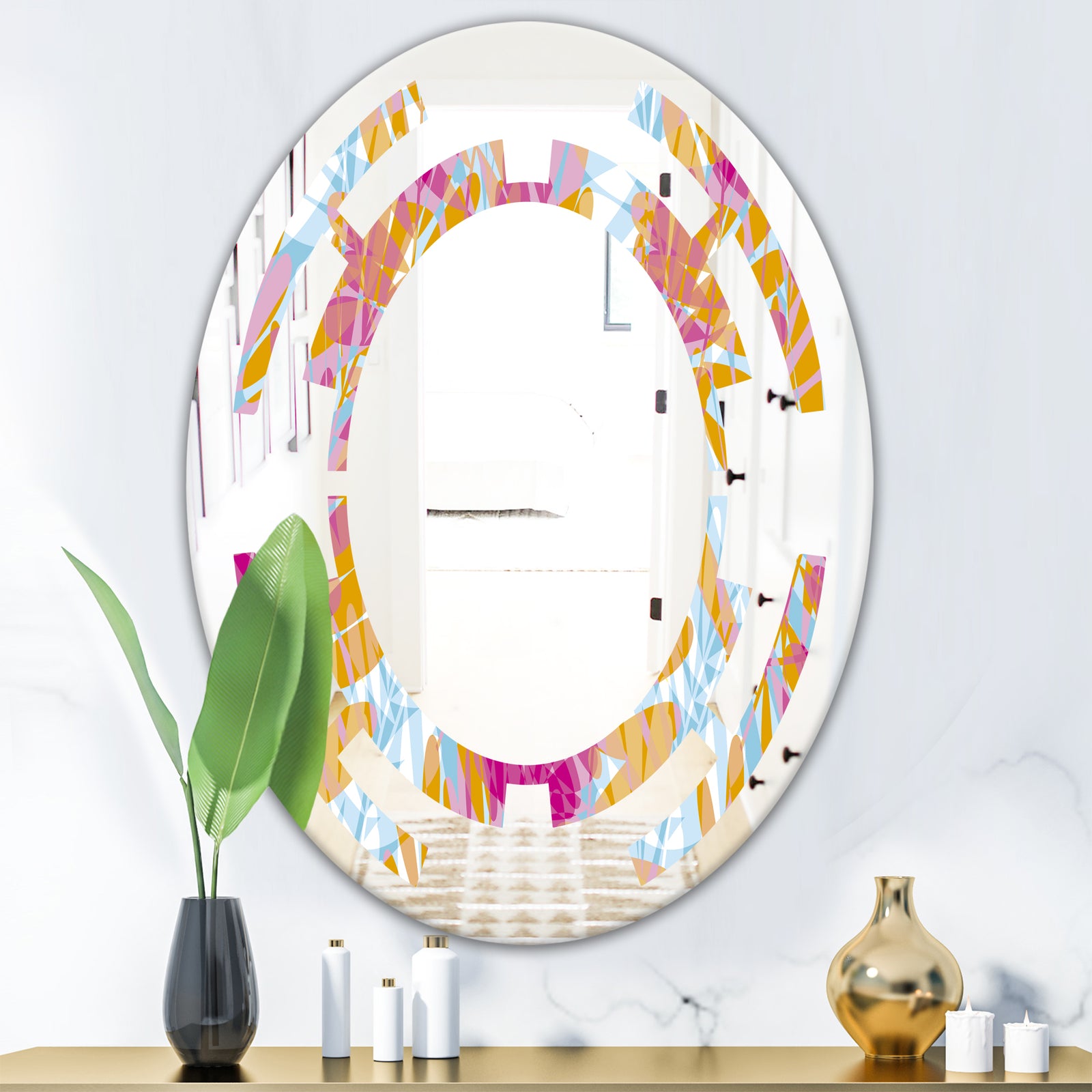 Retro Floral Pattern III - Modern Round or Oval Wall Mirror - Space