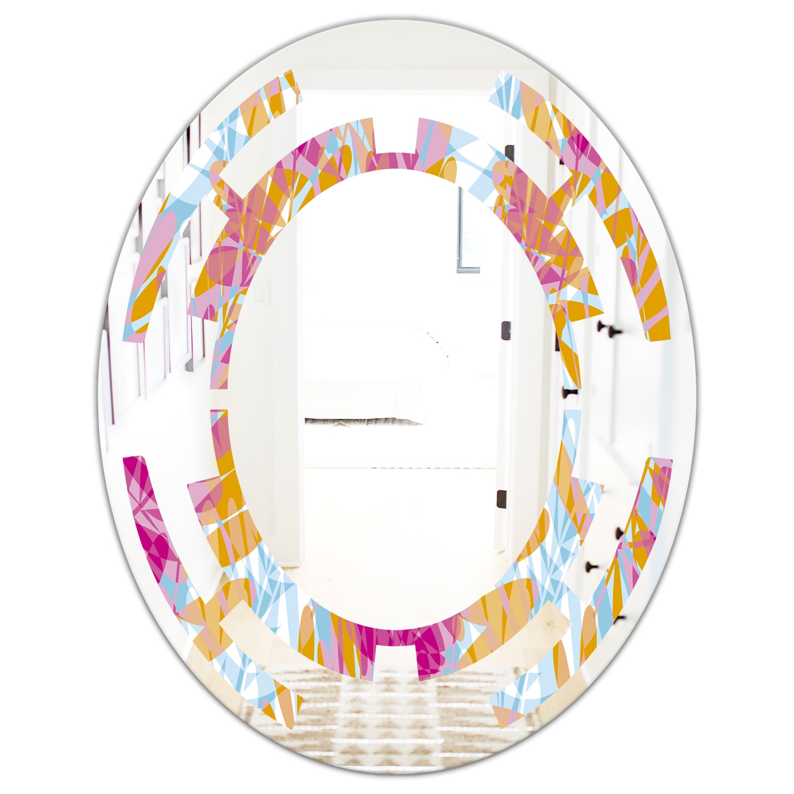 Retro Floral Pattern III - Modern Round or Oval Wall Mirror - Space