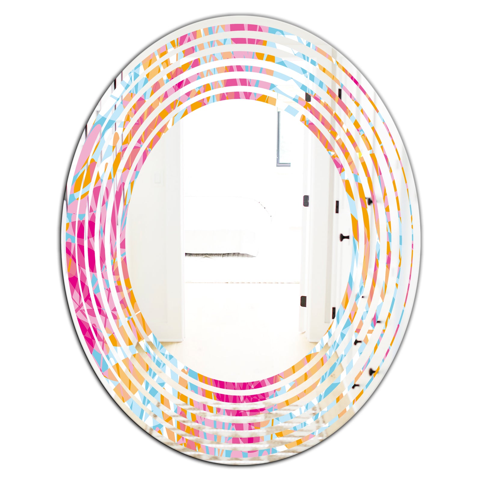 Retro Floral Pattern III - Modern Round or Oval Wall Mirror - Wave