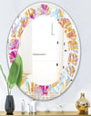 Retro Floral Pattern III - Modern Round or Oval Wall Mirror - Leaves