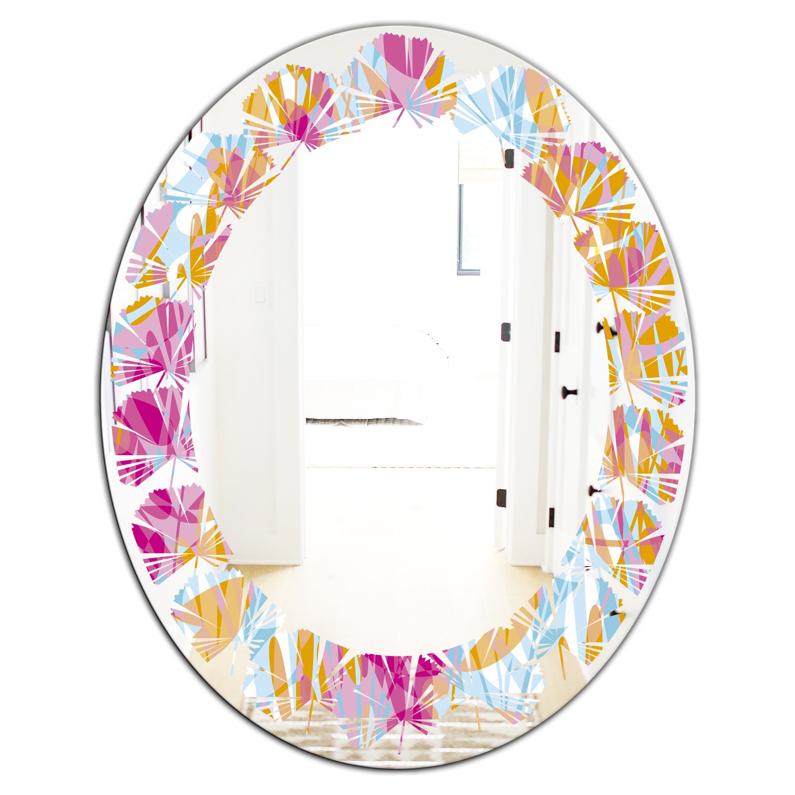 Retro Floral Pattern III - Modern Round or Oval Wall Mirror - Leaves