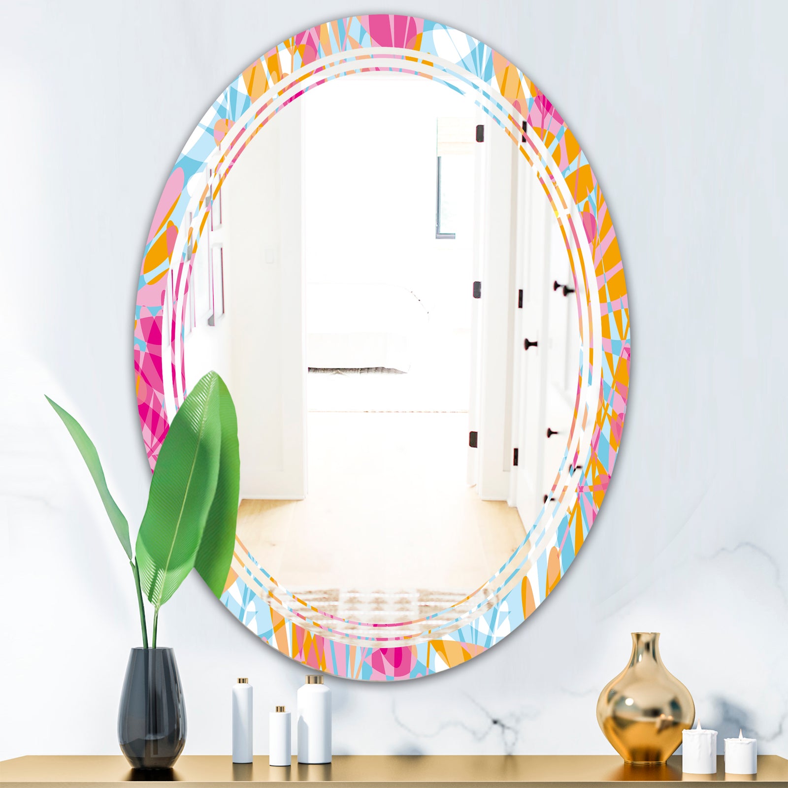 Retro Floral Pattern III - Modern Round or Oval Wall Mirror - Triple C