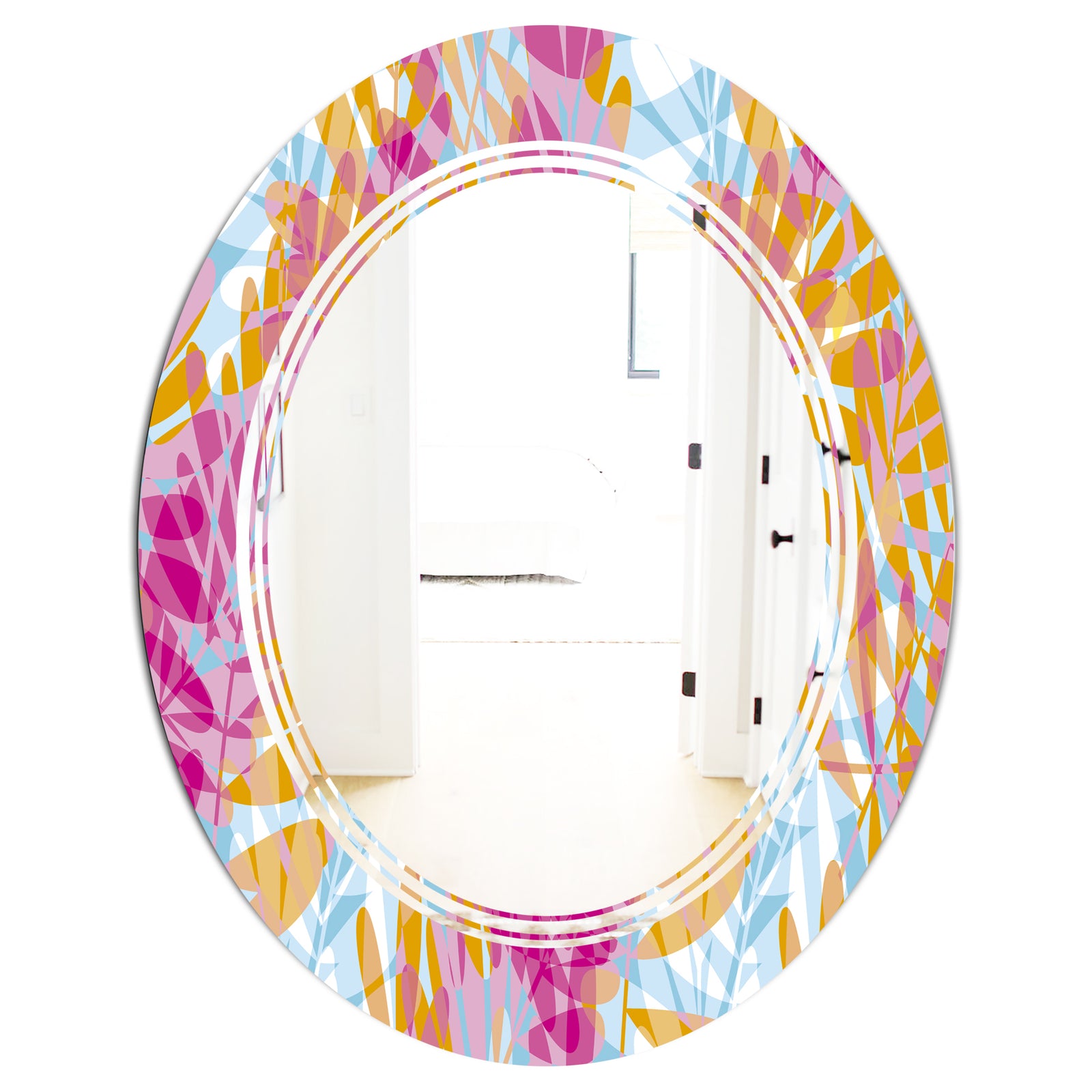 Retro Floral Pattern III - Modern Round or Oval Wall Mirror - Triple C