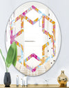Retro Floral Pattern III - Modern Round or Oval Wall Mirror - Hexagon Star