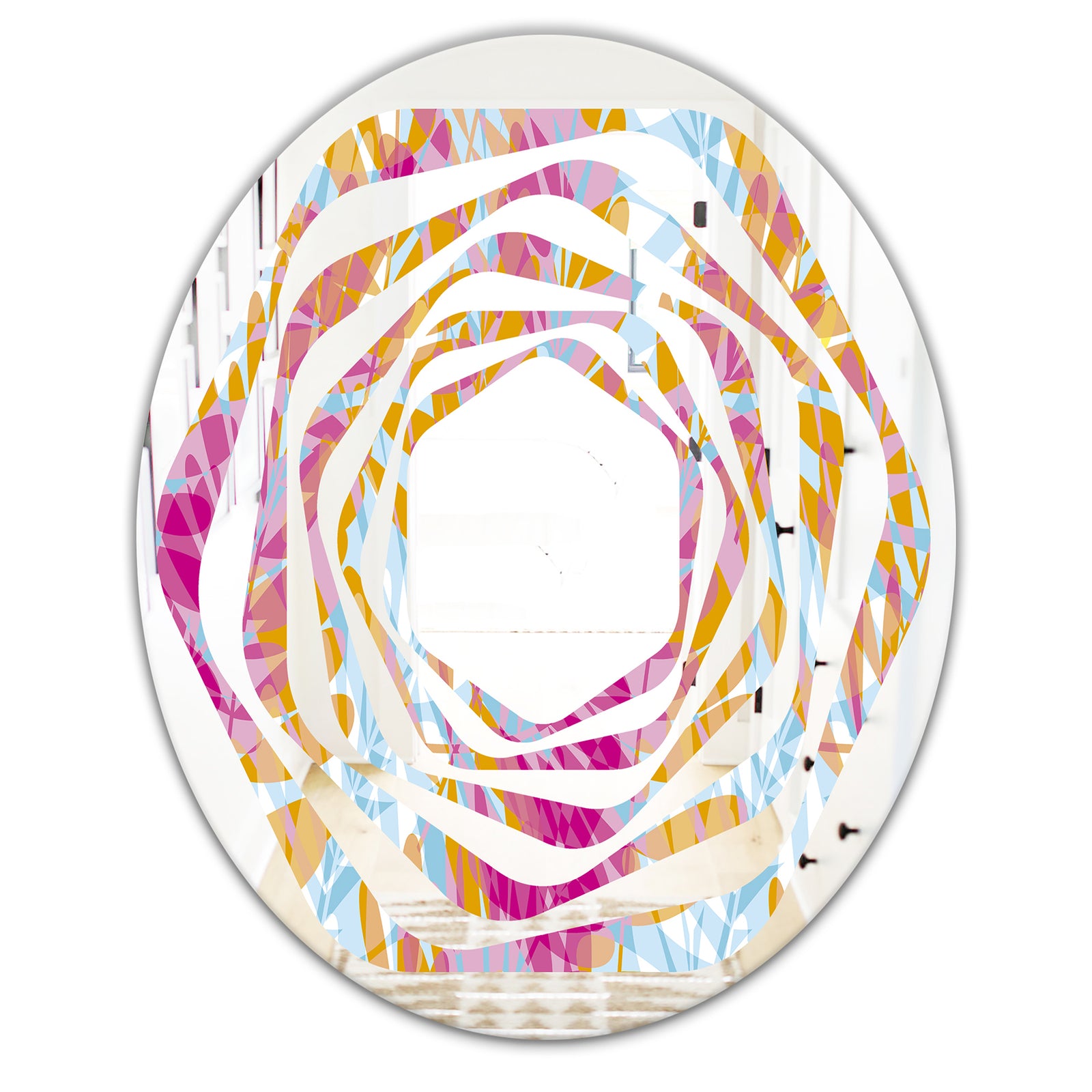 Retro Floral Pattern III - Modern Round or Oval Wall Mirror - Whirl