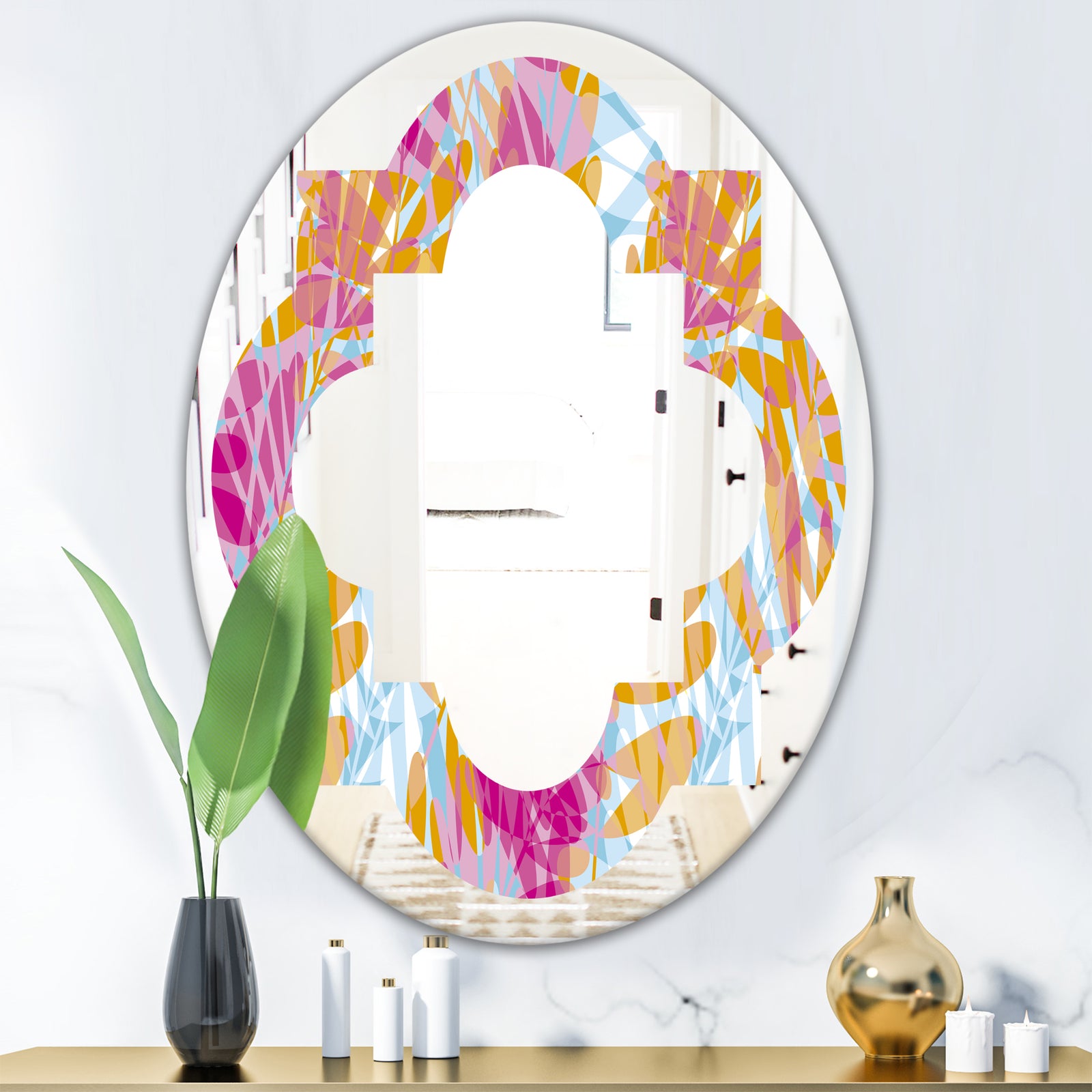 Retro Floral Pattern III - Modern Round or Oval Wall Mirror - Quatrefoil