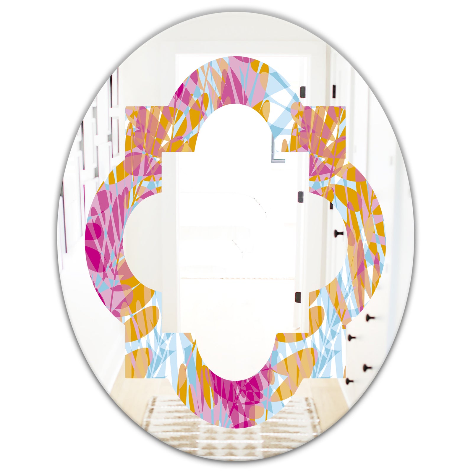 Retro Floral Pattern III - Modern Round or Oval Wall Mirror - Quatrefoil