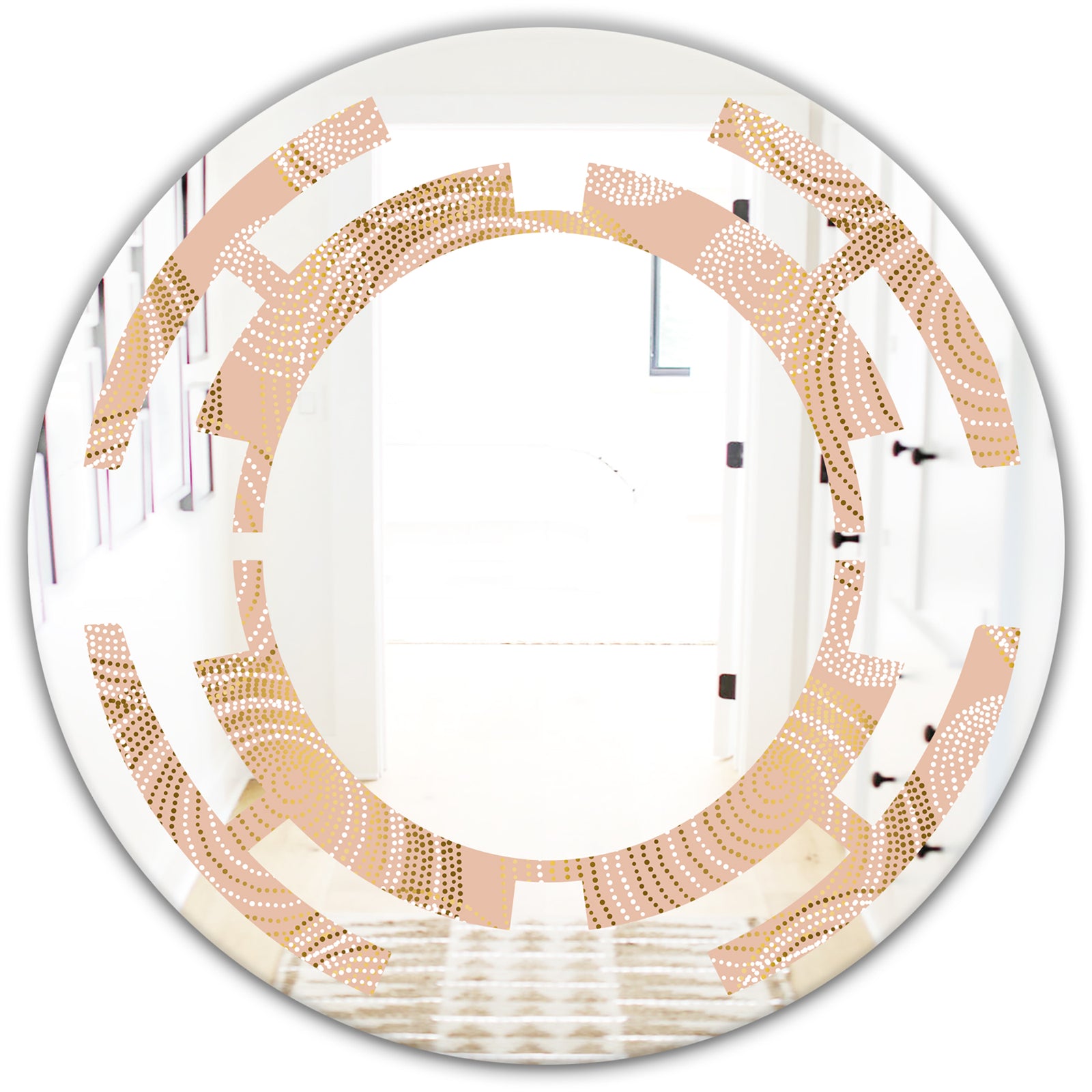 Rose Gold Abstract Geometry Luxury - Modern Round or Oval Wall Mirror - Space
