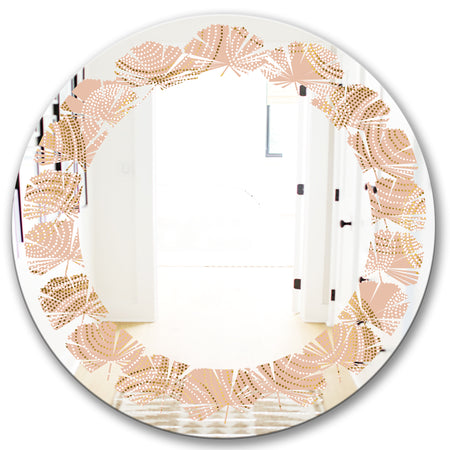 Rose Gold Abstract Geometry Luxury - Modern Round or Oval Wall Mirror - Leaves