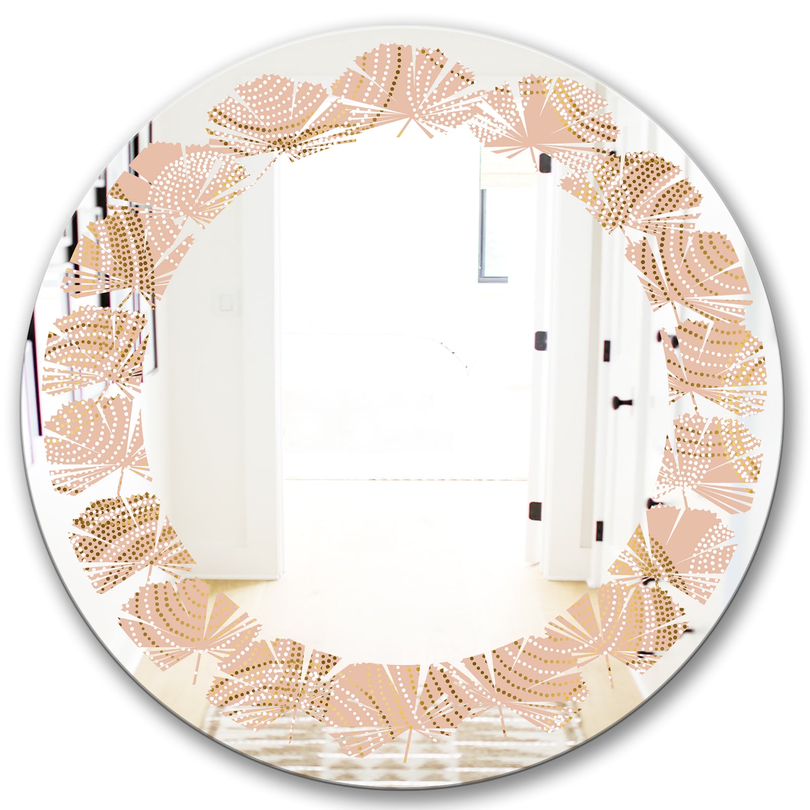 Rose Gold Abstract Geometry Luxury - Modern Round or Oval Wall Mirror - Leaves