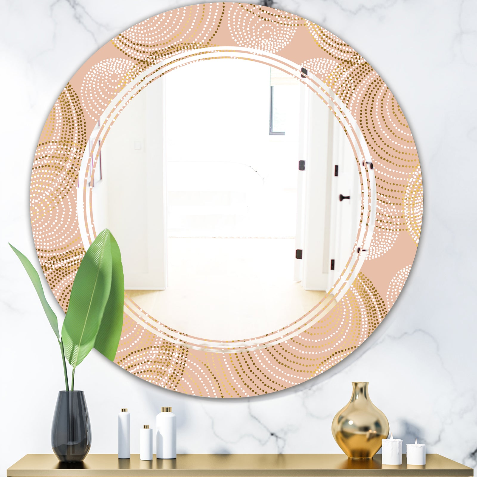 Rose Gold Abstract Geometry Luxury - Modern Round or Oval Wall Mirror - Triple C