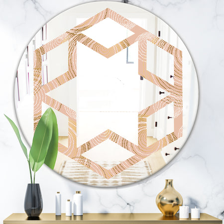 Rose Gold Abstract Geometry Luxury - Modern Round or Oval Wall Mirror - Hexagon Star