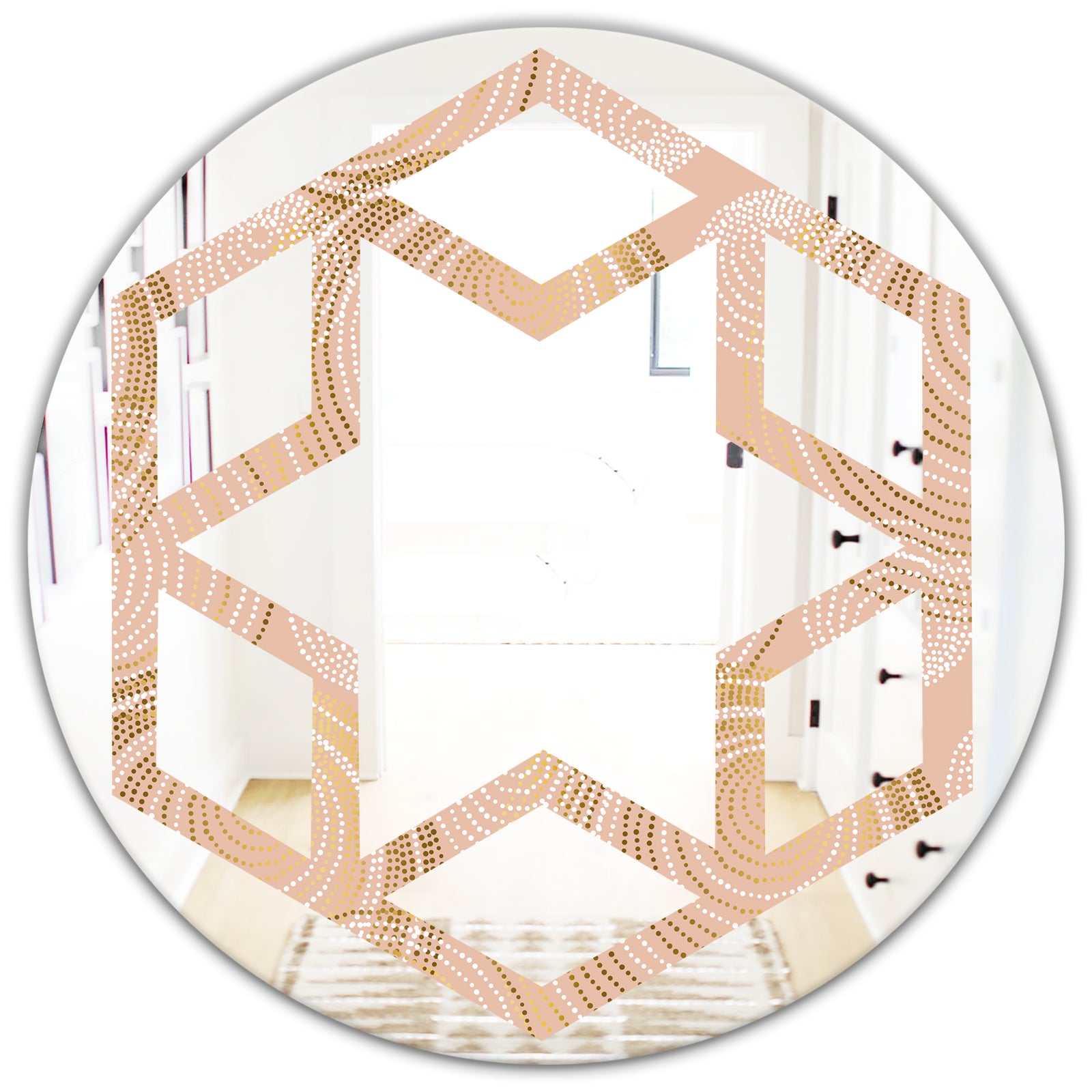 Rose Gold Abstract Geometry Luxury - Modern Round or Oval Wall Mirror - Hexagon Star