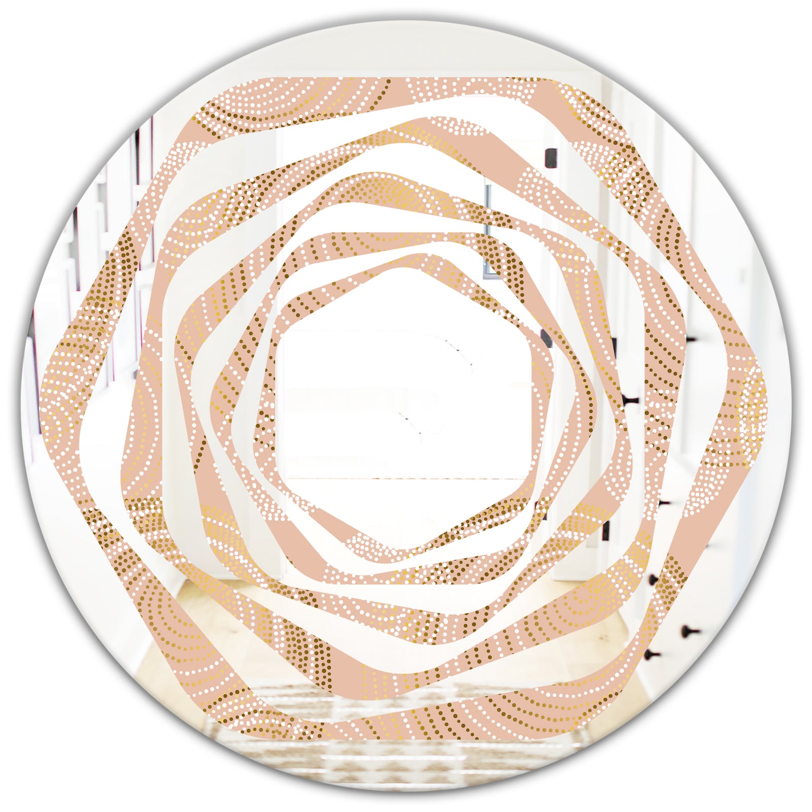 Rose Gold Abstract Geometry Luxury - Modern Round or Oval Wall Mirror - Whirl