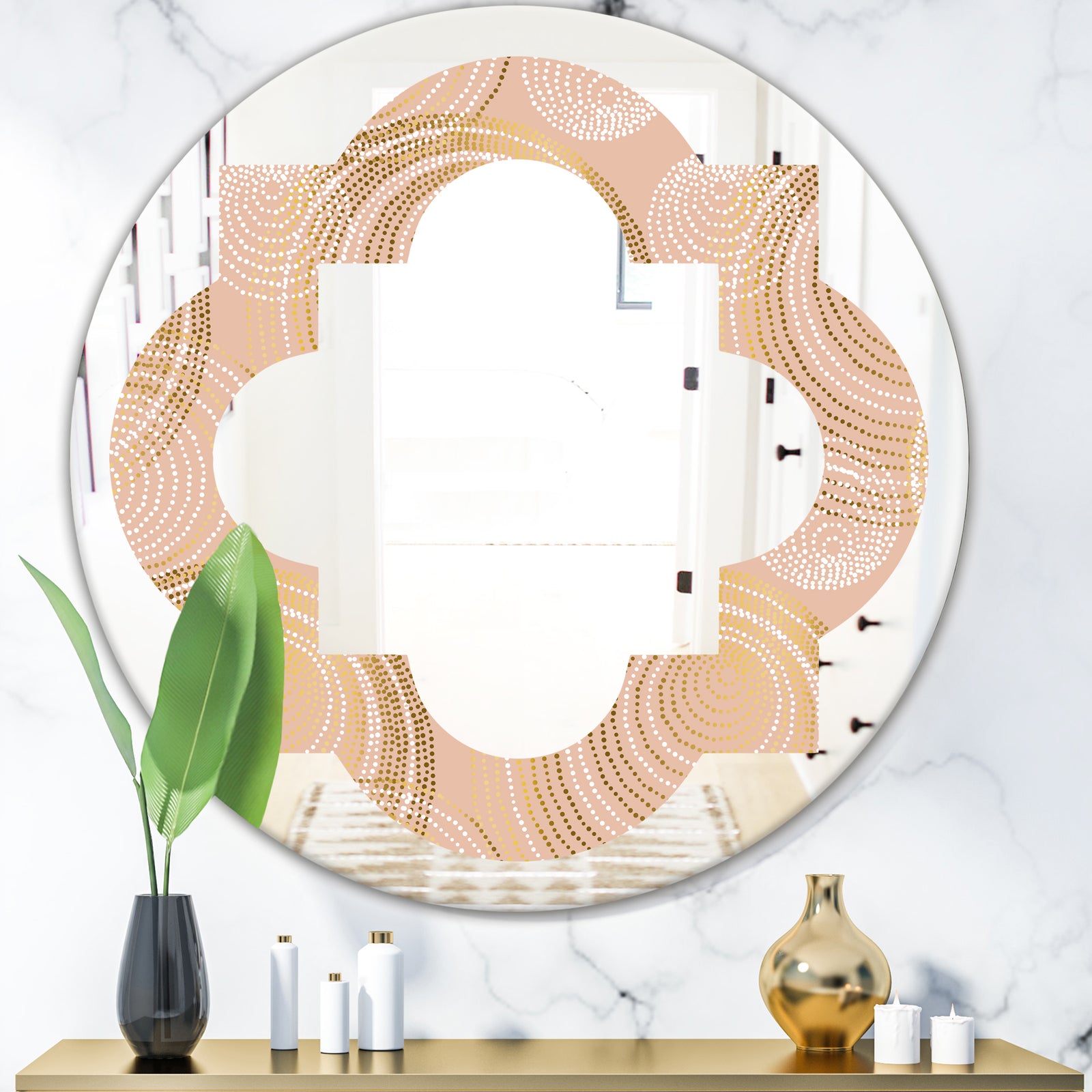 Rose Gold Abstract Geometry Luxury - Modern Round or Oval Wall Mirror - Quatrefoil