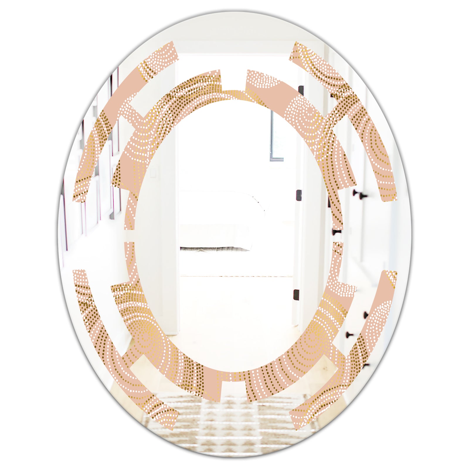 Rose Gold Abstract Geometry Luxury - Modern Round or Oval Wall Mirror - Space