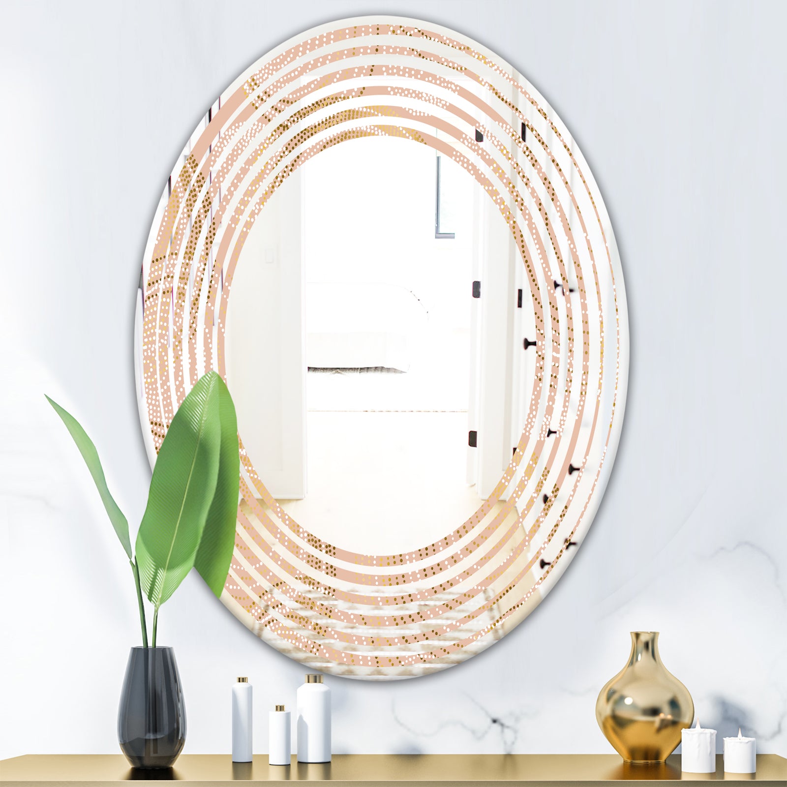 Rose Gold Abstract Geometry Luxury - Modern Round or Oval Wall Mirror - Wave