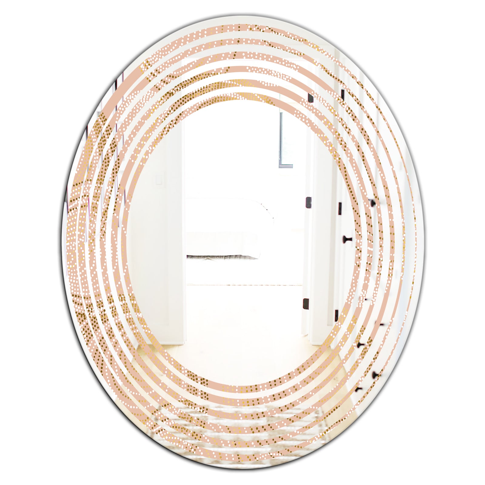Rose Gold Abstract Geometry Luxury - Modern Round or Oval Wall Mirror - Wave