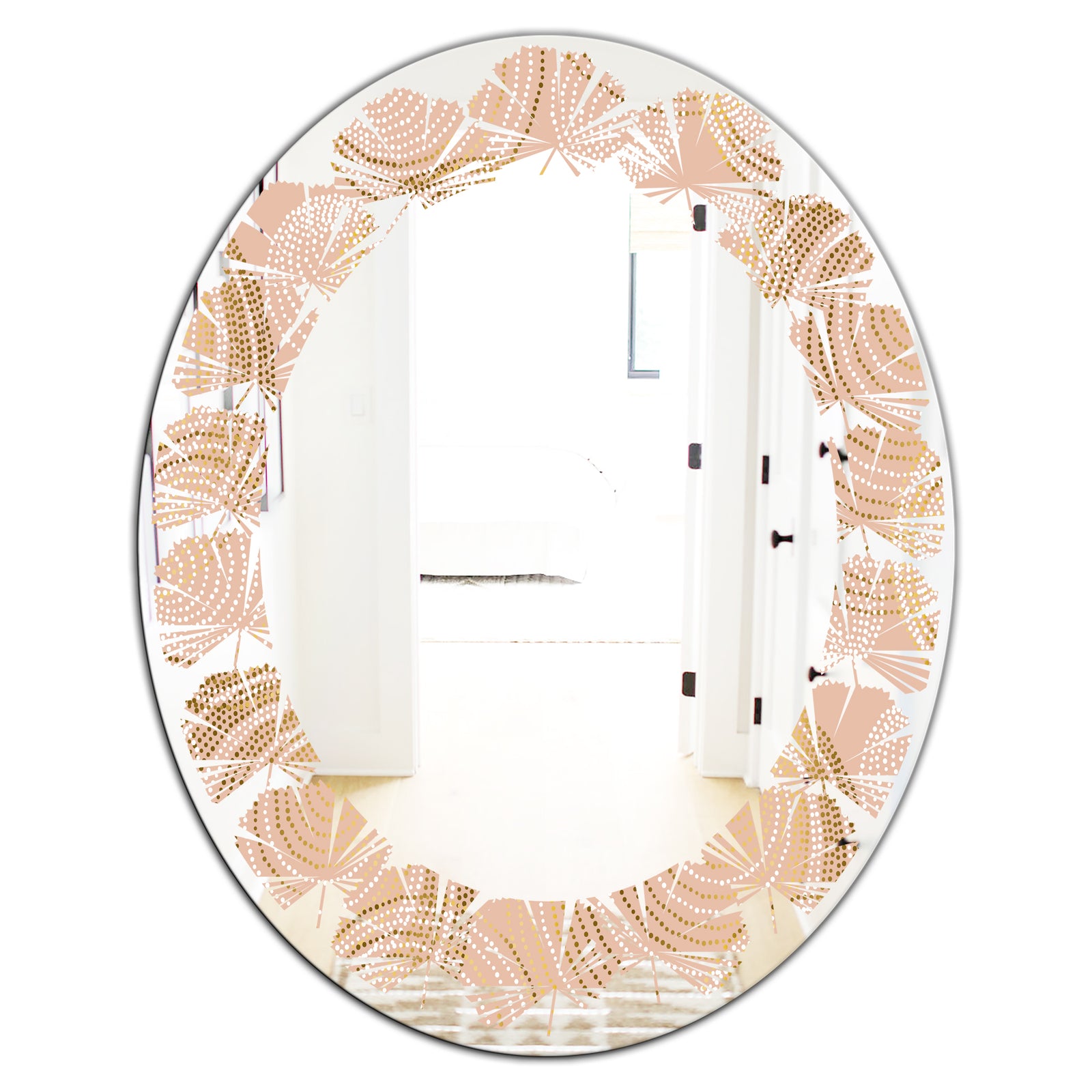 Rose Gold Abstract Geometry Luxury - Modern Round or Oval Wall Mirror - Leaves
