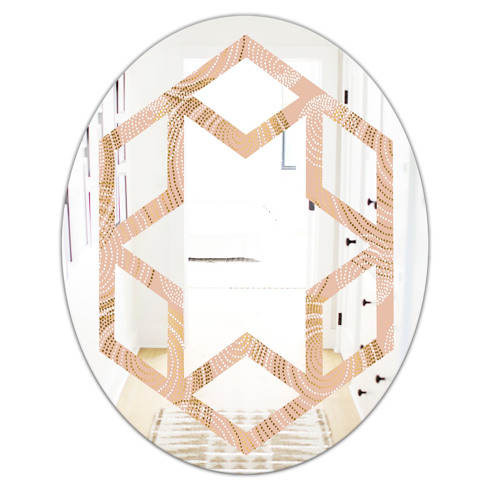 Rose Gold Abstract Geometry Luxury - Modern Round or Oval Wall Mirror - Hexagon Star