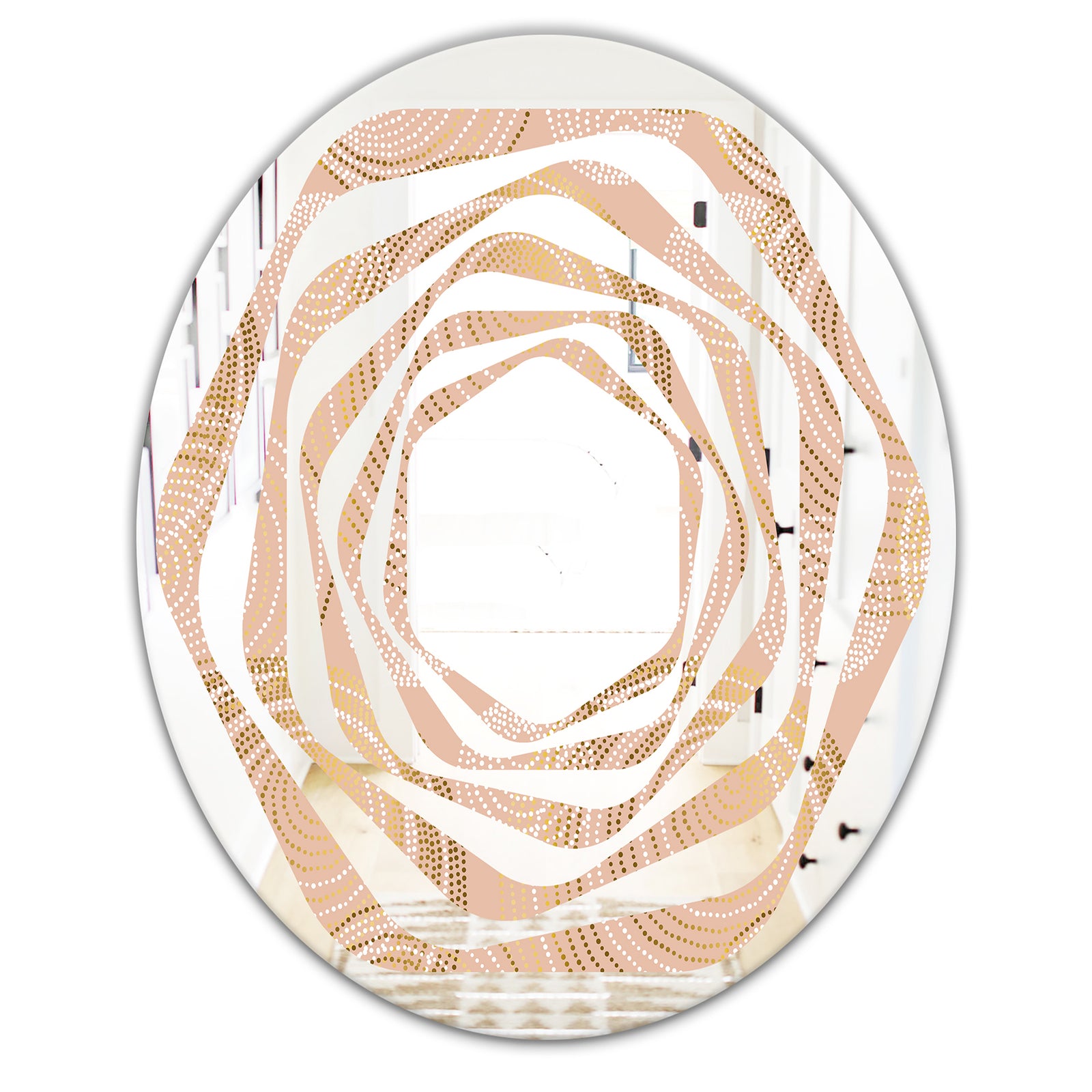 Rose Gold Abstract Geometry Luxury - Modern Round or Oval Wall Mirror - Whirl