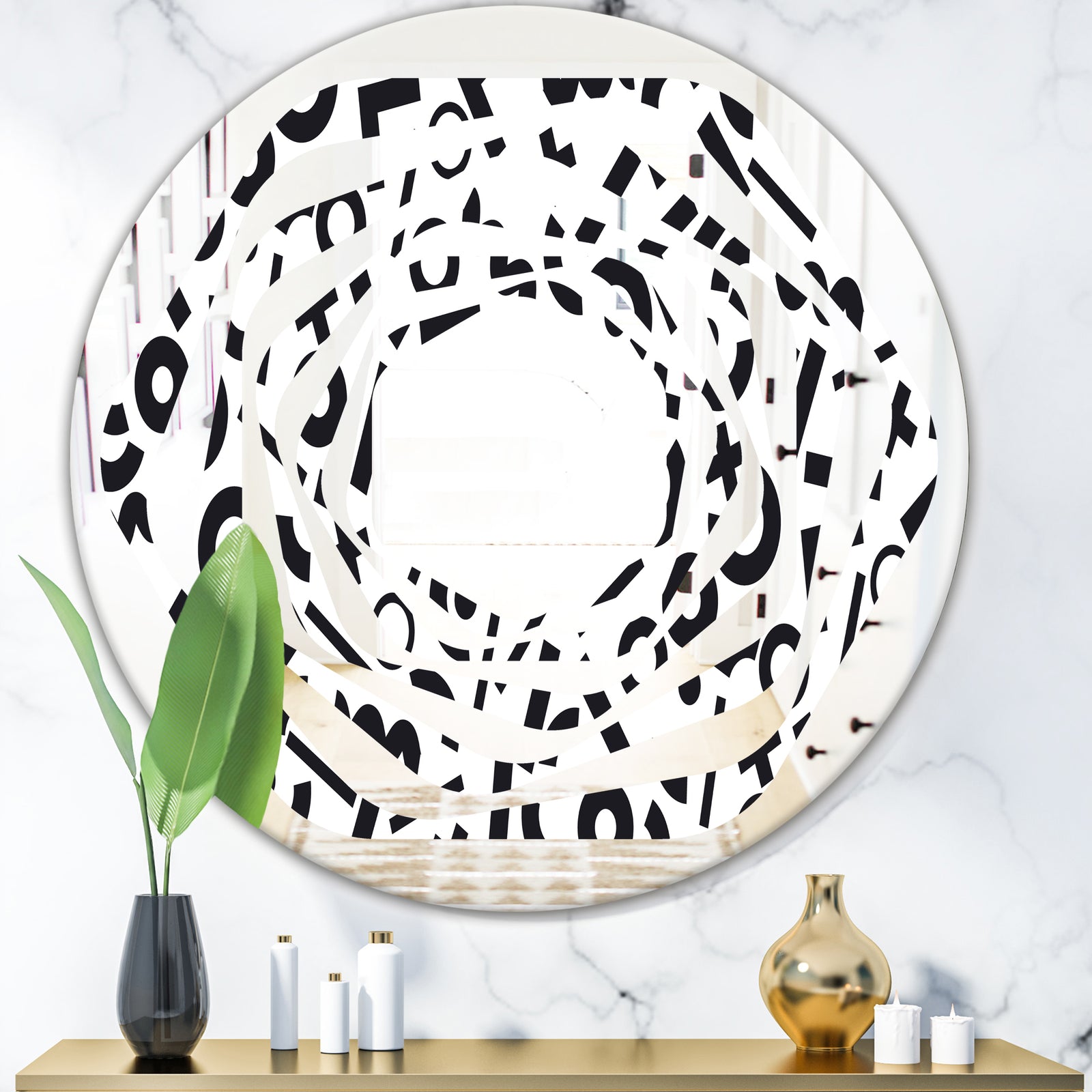 Monochrome Geometric Pattern XIII - Modern Round or Oval Wall Mirror - Whirl