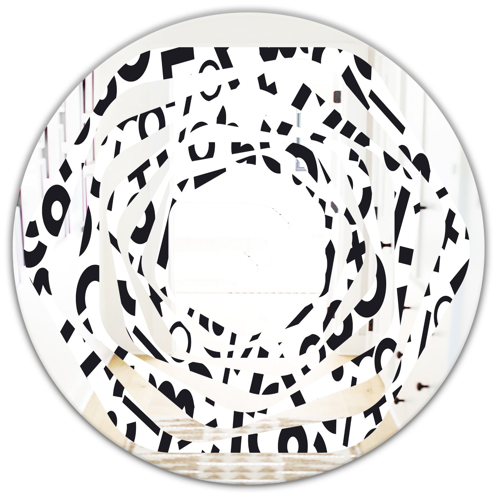 Monochrome Geometric Pattern XIII - Modern Round or Oval Wall Mirror - Whirl