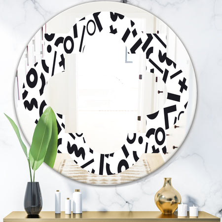 Monochrome Geometric Pattern XIII - Modern Round or Oval Wall Mirror - Quatrefoil