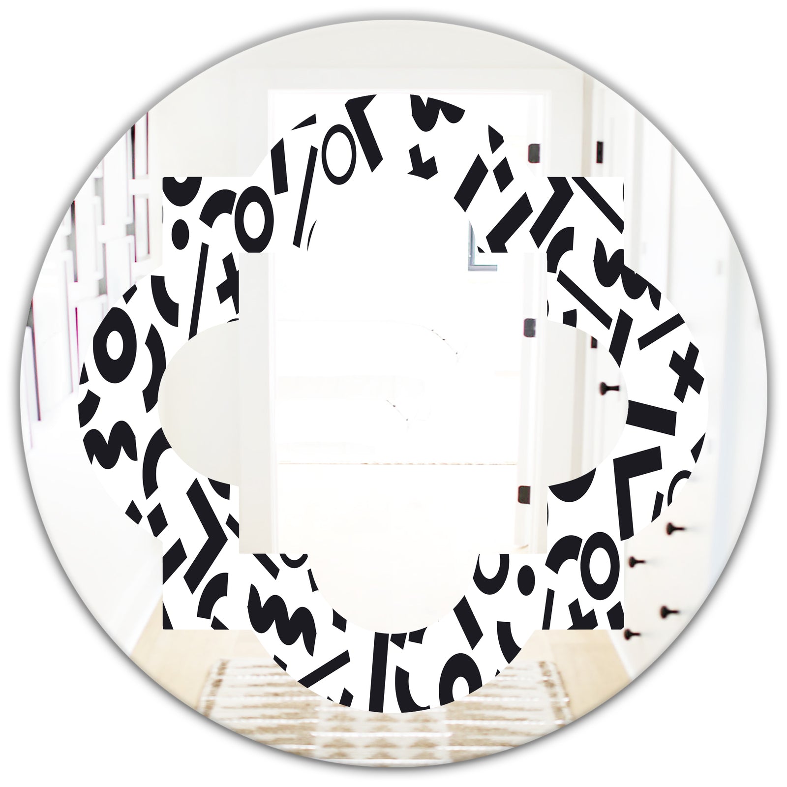 Monochrome Geometric Pattern XIII - Modern Round or Oval Wall Mirror - Quatrefoil