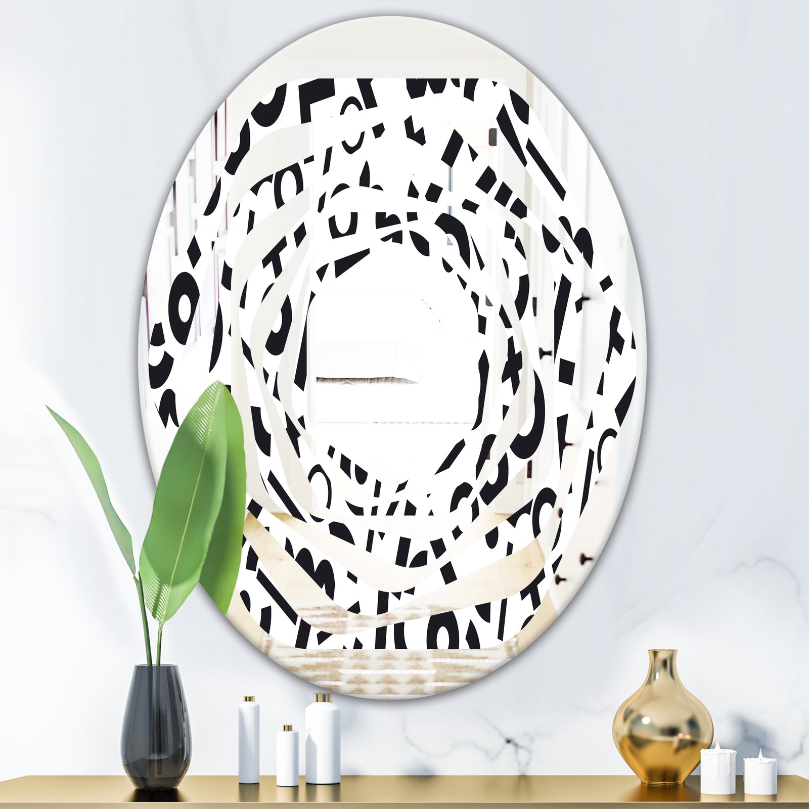 Monochrome Geometric Pattern XIII - Modern Round or Oval Wall Mirror - Whirl