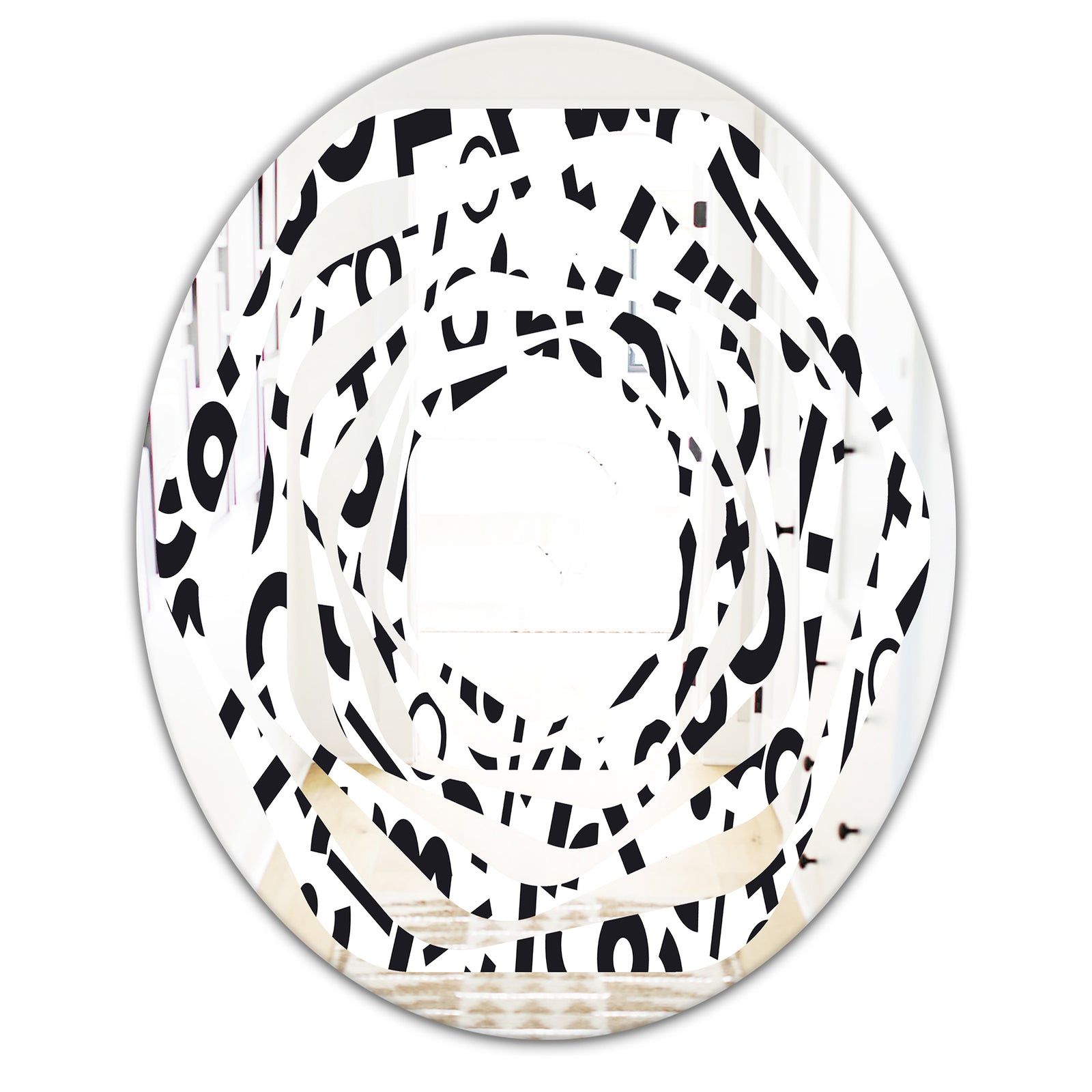Monochrome Geometric Pattern XIII - Modern Round or Oval Wall Mirror - Whirl