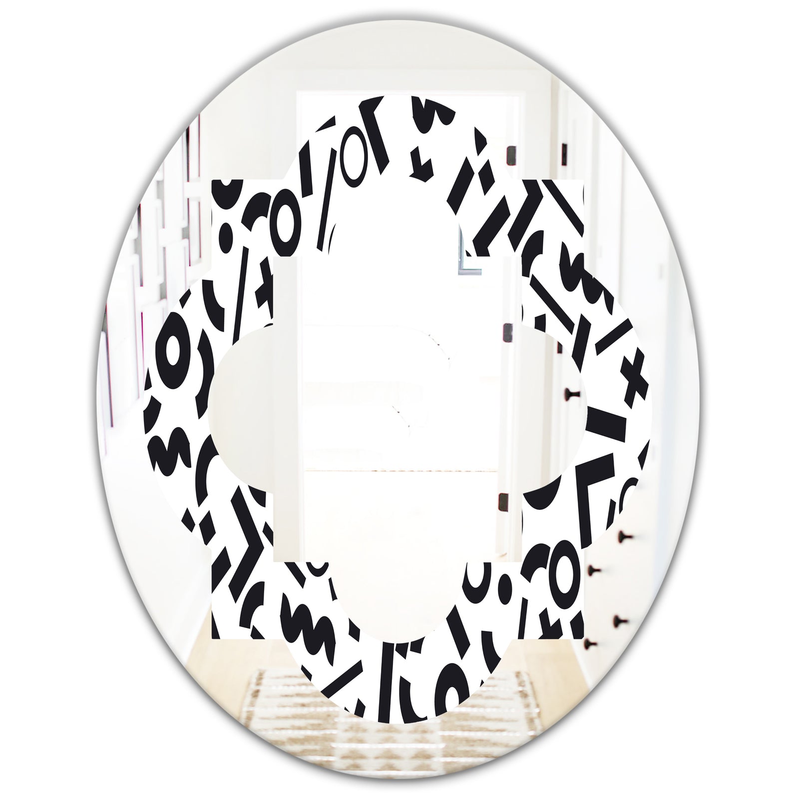 Monochrome Geometric Pattern XIII - Modern Round or Oval Wall Mirror - Quatrefoil