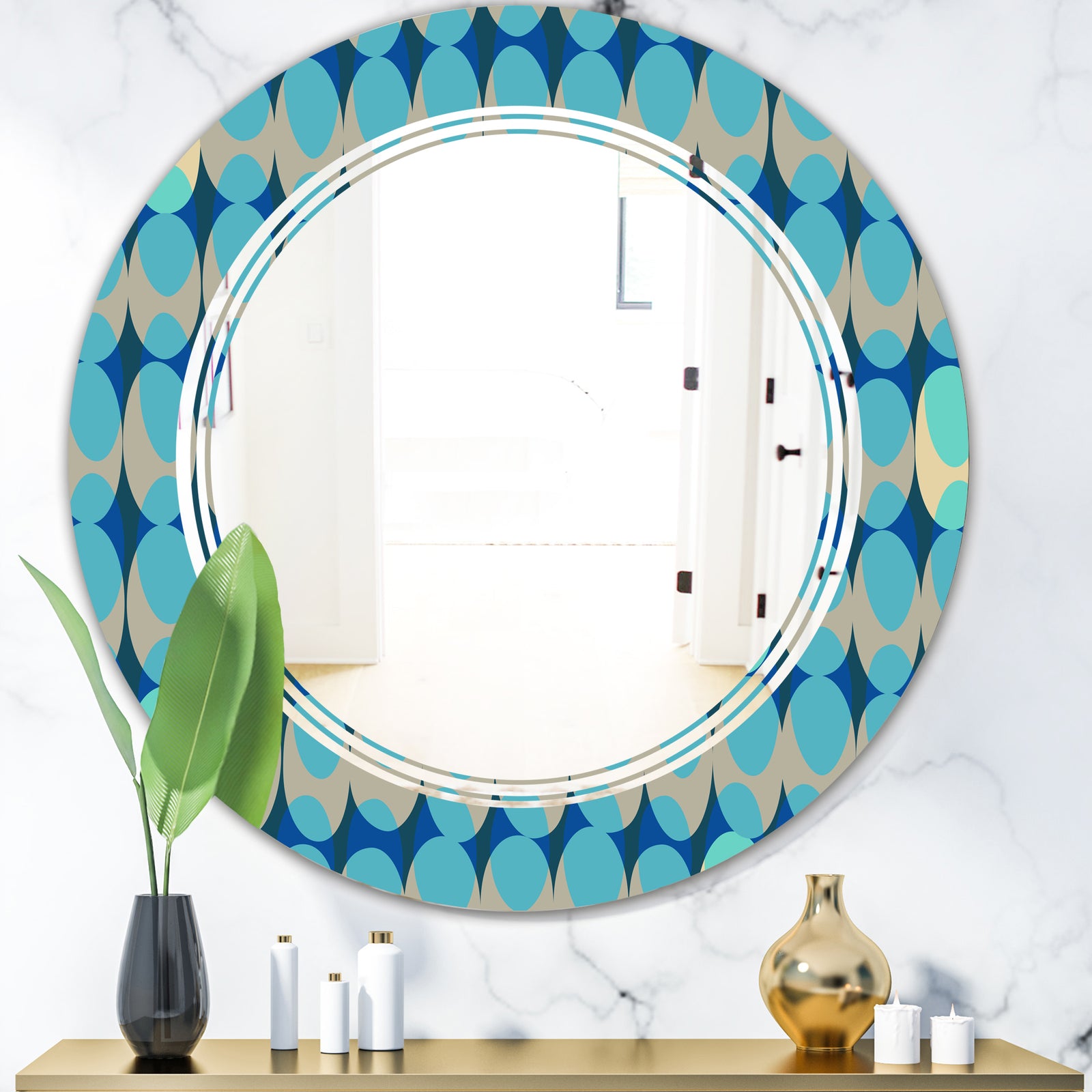 Retro Abstract Design XV - Modern Round or Oval Wall Mirror - Triple C