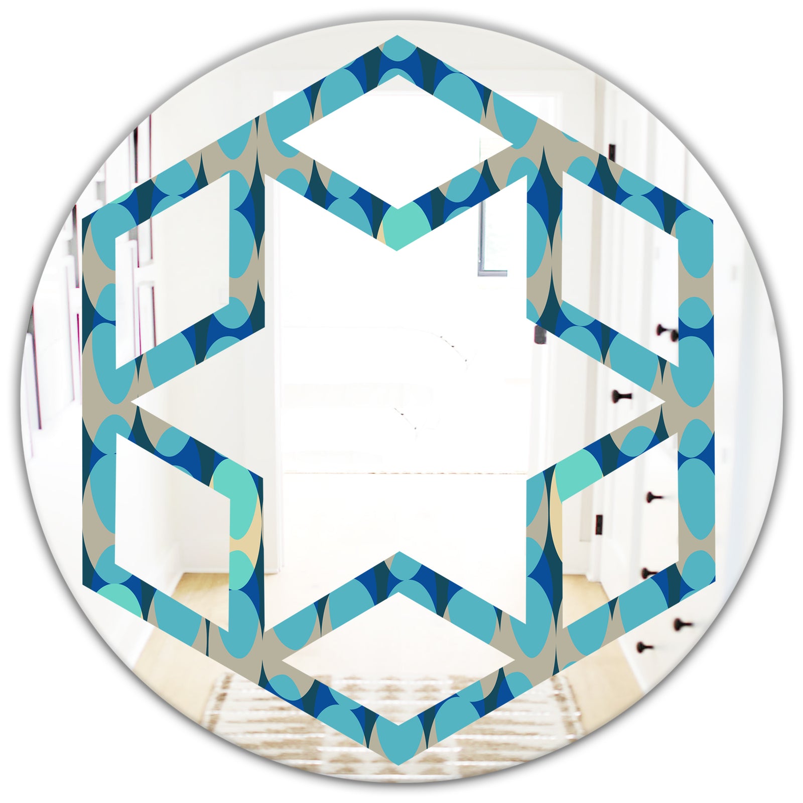Retro Abstract Design XV - Modern Round or Oval Wall Mirror - Hexagon Star