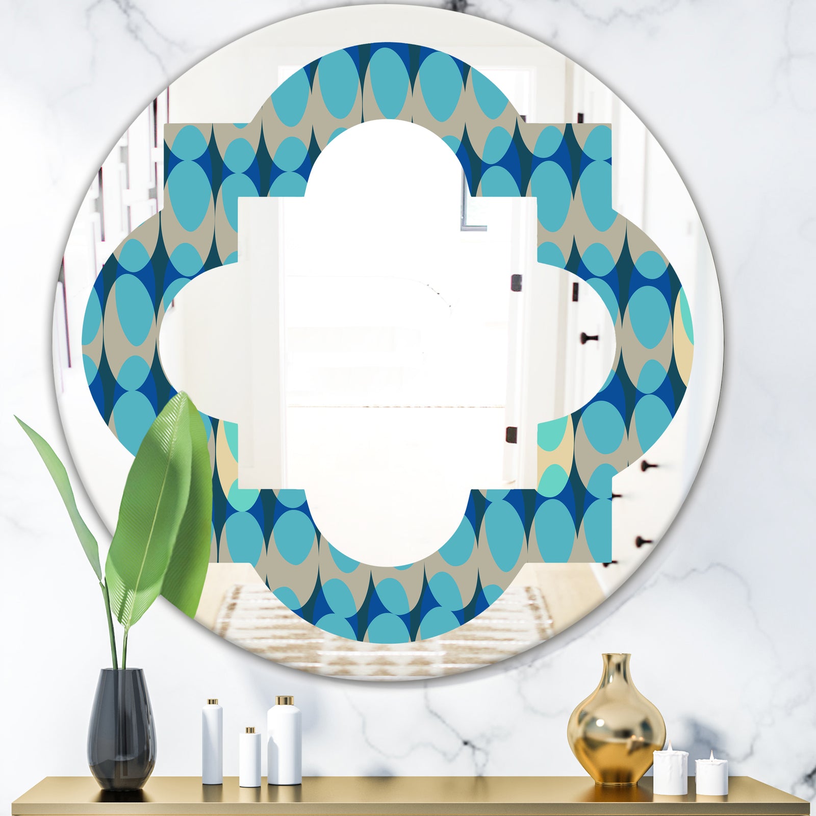 Retro Abstract Design XV - Modern Round or Oval Wall Mirror - Quatrefoil