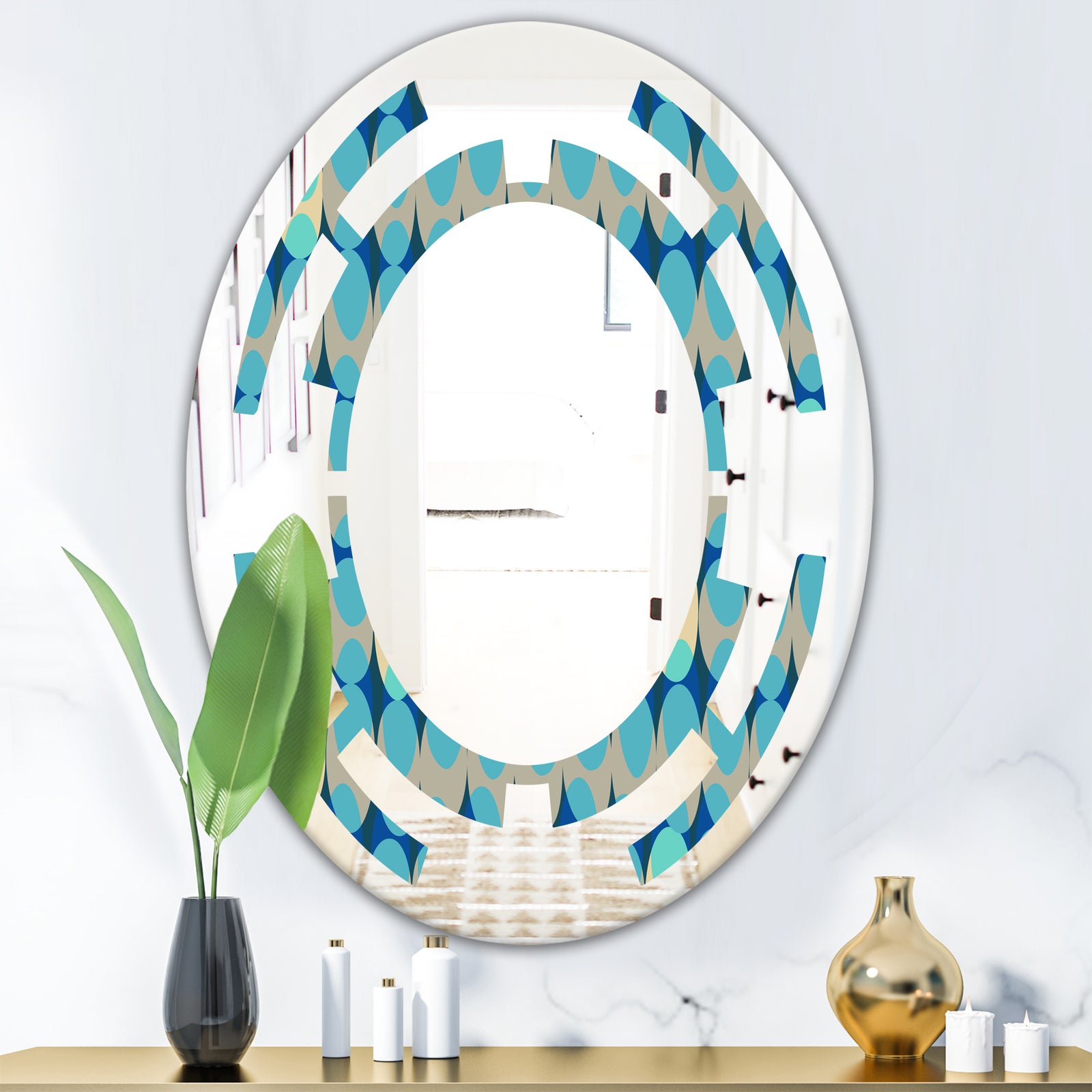 Retro Abstract Design XV - Modern Round or Oval Wall Mirror - Space
