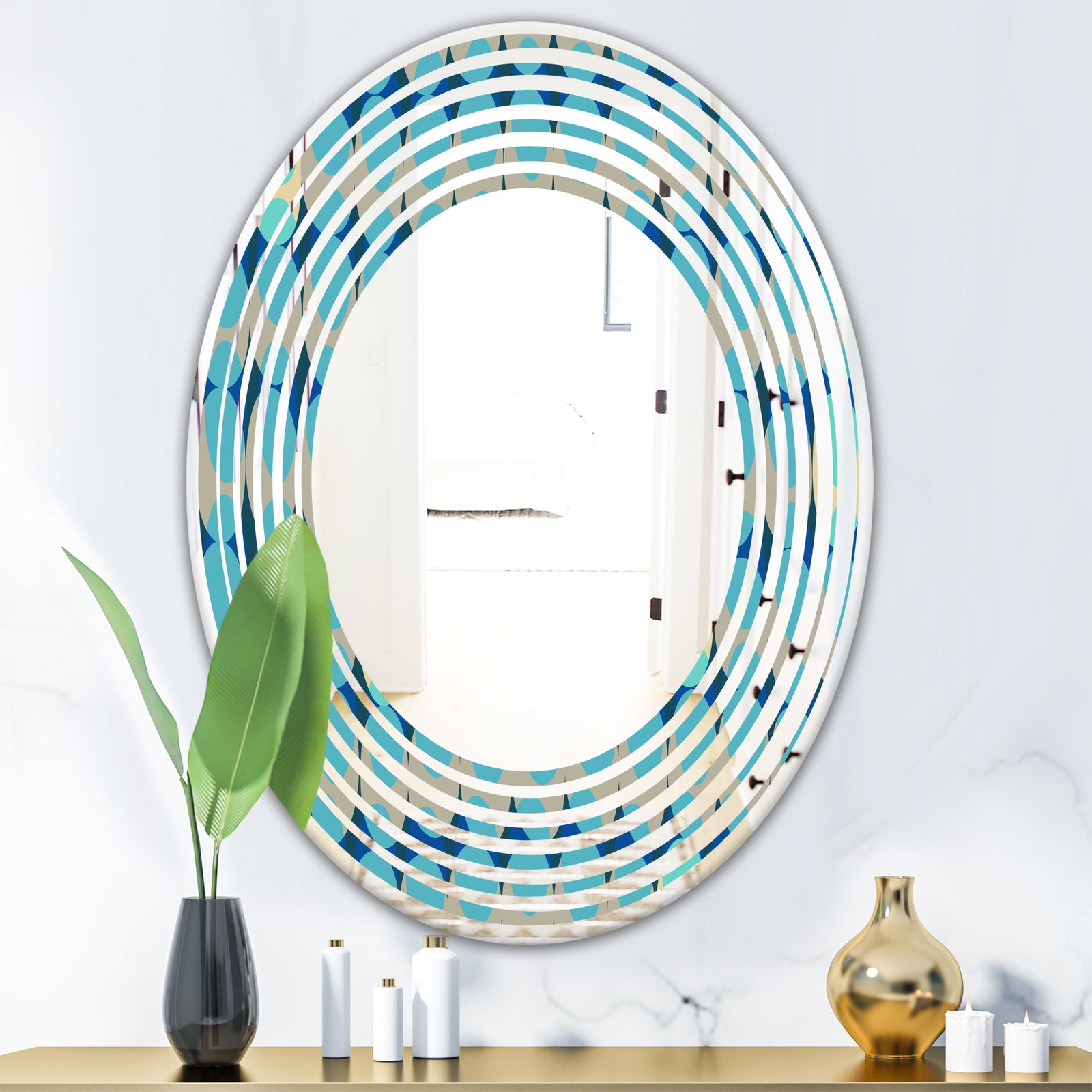 Retro Abstract Design XV - Modern Round or Oval Wall Mirror - Wave