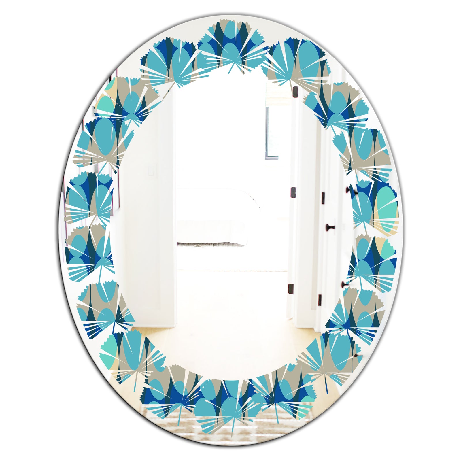 Retro Abstract Design XV - Modern Round or Oval Wall Mirror - Leaves