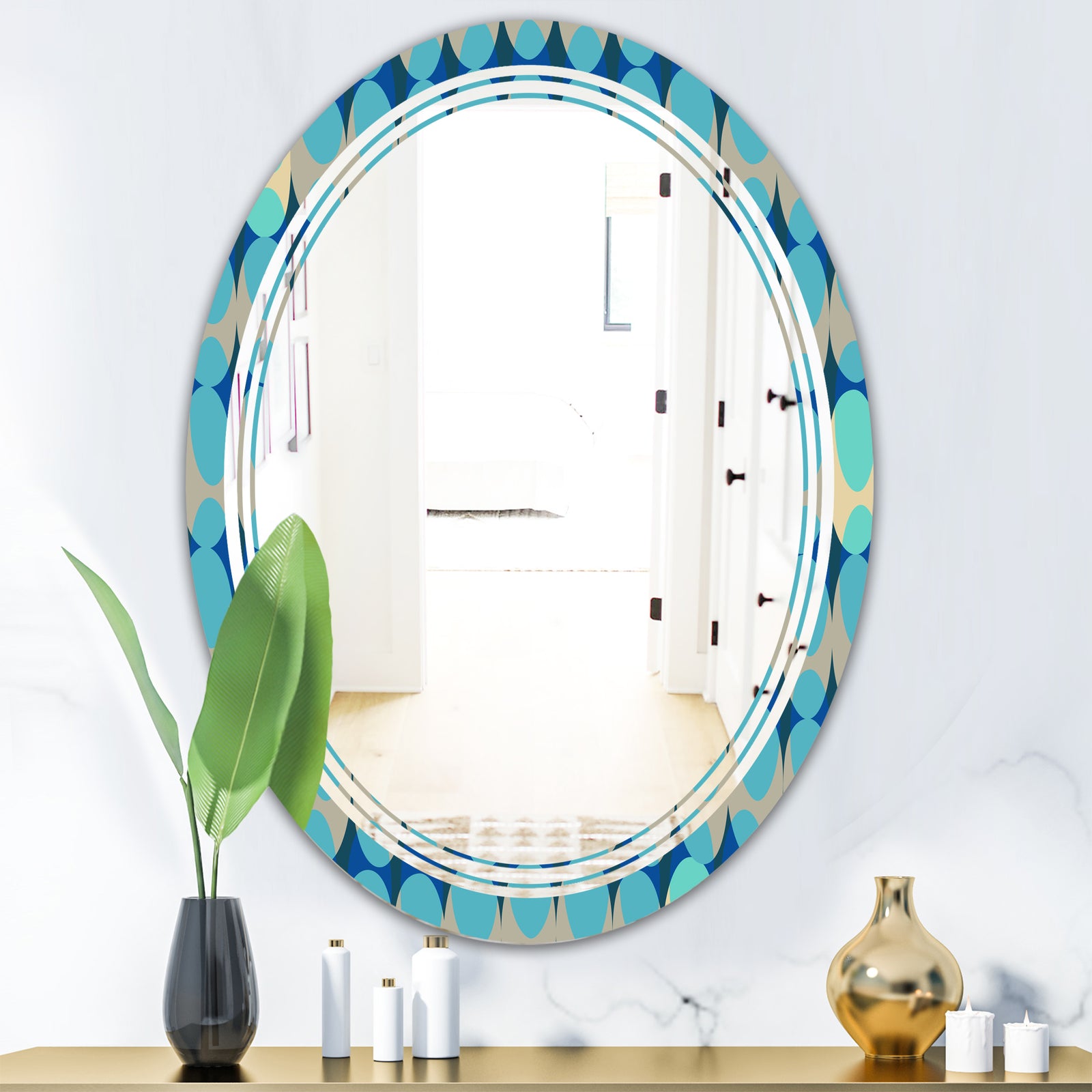 Retro Abstract Design XV - Modern Round or Oval Wall Mirror - Triple C