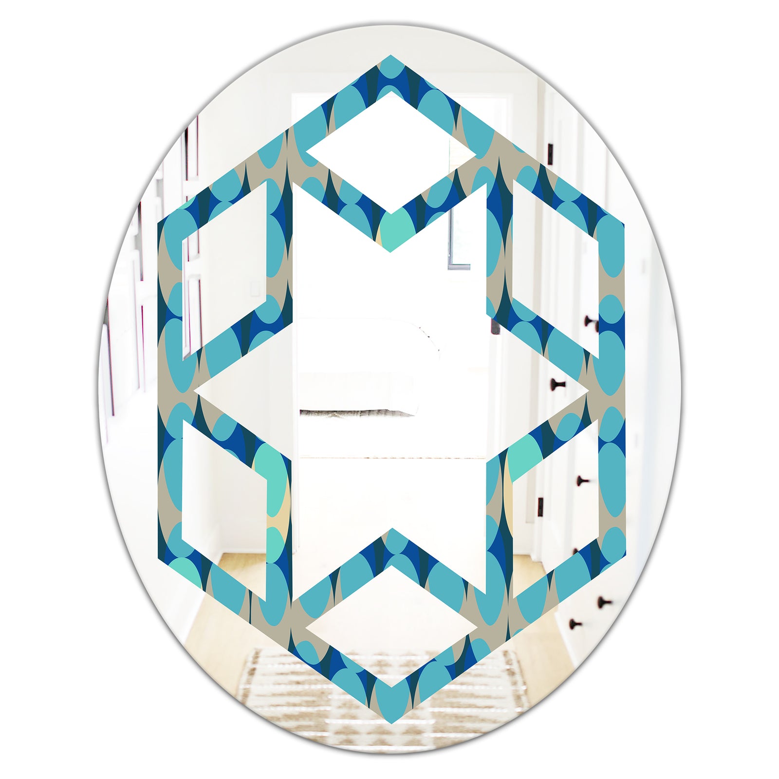 Retro Abstract Design XV - Modern Round or Oval Wall Mirror - Hexagon Star