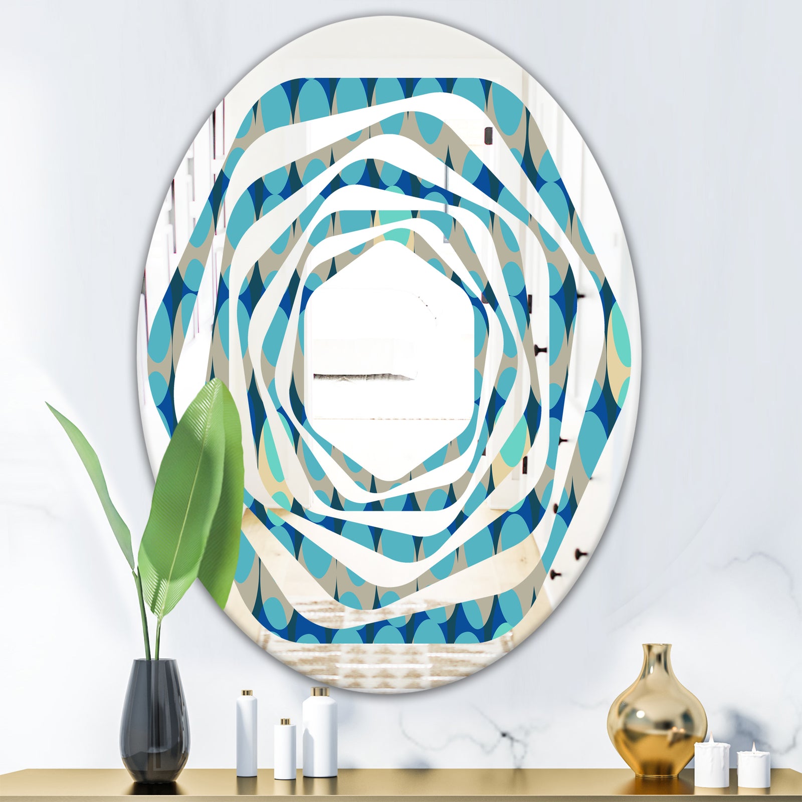 Retro Abstract Design XV - Modern Round or Oval Wall Mirror - Whirl